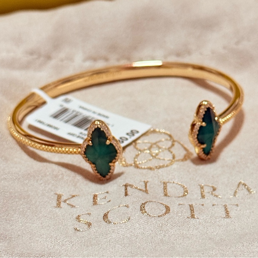 NWT Kendra Scott Abbie Gold Pave Frame Cuff Bracelet in Green Illusion - Picture 4 of 8